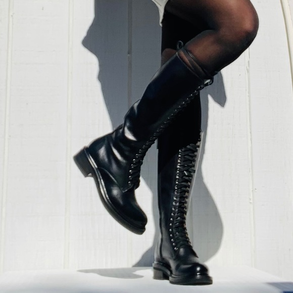 Frye Alice Black Lace Up Combat Boots 8 Tall NWT - Picture 12 of 16